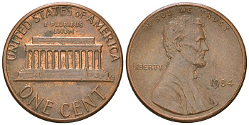 США 1 цент 1984 Линкольн KM 201b цинк плкированный медью 4549-715