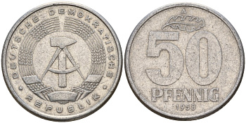 ГДР 50 пфеннигов 1958 A KM 12.1 алюминий 110-452