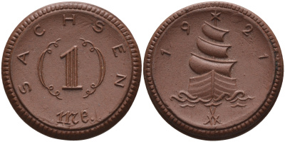 Саксония 1 марка 1921 парусник J. N 55 фарфор 1094-3-44