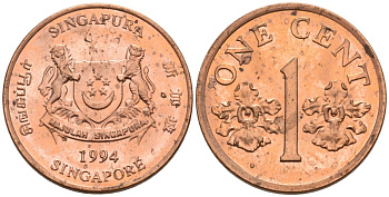Сингапур 1 цент 1994 KM 98 цинк плакированный медью 192-411