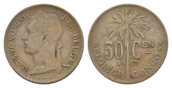 Бельгийское Конго 50 сантимов 1925 Надпись на голландском - 'ALBERT KONING DER BELGEN' KM 23 медно-никель 4654-1134