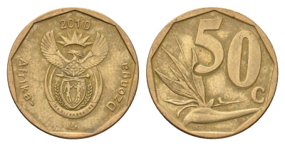 ЮАР 50 центов 2010 Зантедеския Эллиота (калла), герб, год-тип KM 496 сталь плакированная бронзой 4687-742