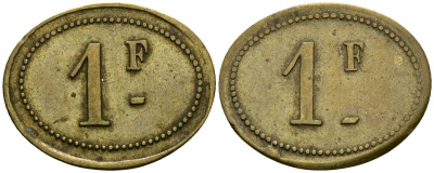 Франция 1 франк XIX-XX век ресторанный жетон латунь 4166-721