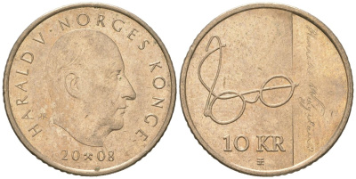 Норвегия 10 крон 2008 Харальд V (1991-) KM 457 никель латунь 4616-1123