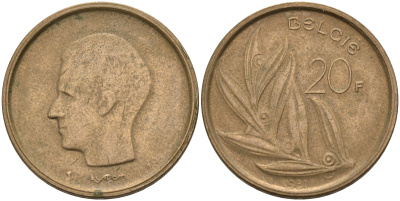Бельгия 20 франков 1981 Belgie KM 160 никель-бронза    4187-524