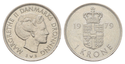 Дания 1 крона 1979 S; B, Маргрете II (1972-2024) KM 862 медно-никель 4678-915