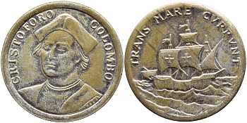 ИТАЛИЯ ЖЕТОН ND ХРИСТОФОР КОЛУМБ, МОРЕПЛАВАТЕЛЬ белый металл 4398-817