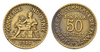 Франция 50 сантимов 1926 KM 884 алюминиевая бронза 4674-1045