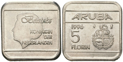 Аруба 5 флоринов 1996 Беатрикс (1980-2013) KM 12 сталь плакированная никелем 4619-413