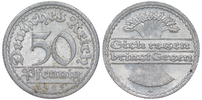 Германия 50 пфеннигов 1922 A KM 27, J. 301 алюминий aUNC 4114-1217