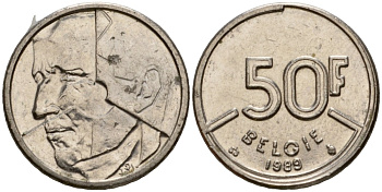 Бельгия 50 франков 1989 Belgie, Бодуэн I (1951-1993) KM 169 никель 4601-122