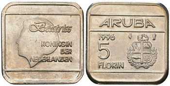 Аруба 5 флоринов 1996 Беатрикс (1980-2013) KM 12 сталь плакированная никелем 4619-417