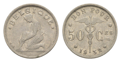 Бельгия 50 сантимов 1932 Belgique, Альберт I (1909-1934) KM 87 никель 4636-125