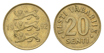 Эстония 20 сентов 1992 KM 23 латунь 4689-663
