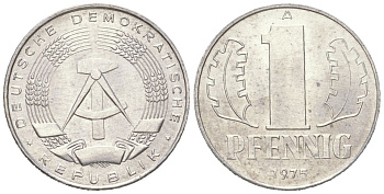ГДР 1 пфенниг 1975 A KM 8.1 алюминий aUNC 3955-1147
