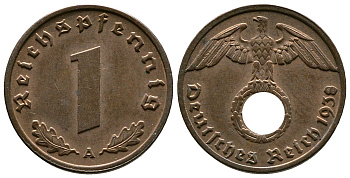 Германия 1 рейхспфенниг 1938 A KM 89, J. 361 бронза    220-321
