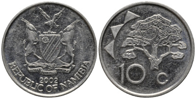 Намибия 10 центов 2002 KM 2 никелированная сталь 4577-1133