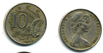 Австралия 10 центов 1966 Елизавета II (1952-), птица лирахвост KM 65 медно-никель 46-1313