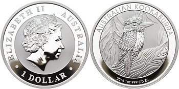 Австралия 1 доллар 2014 Австралийская кукабара KM NEW серебро PROOF 02-207-34