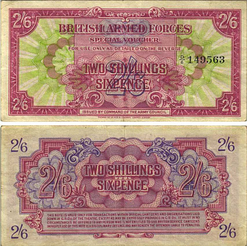 АНГЛИЯ 2 ШИЛЛИНГА 6 ПЕНСОВ 1946 ПЕРВАЯ СЕРИЯ, ДЛЯ ВООРУЖЕННЫХ СИЛ, СПЕЦИАЛЬНЫЙ ВАУЧЕР Pick M12a бумага 00-00