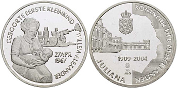 НИДЕРЛАНДЫ МЕДАЛЬ ND СЕРИЯ ЮЛИАНА КОРОЛЕВА НИДЕРЛАНДОВ (1909-2004), РОЖДЕНИЕ ПЕРВОГО ВНУКА, ВИЛЛЕМА АЛЕКСАНДРА 27 АПРЕЛЯ 1967, ДИАМЕТР 38 ММ., ВЕС 25 ГР. серебро PROOF 1076-8-62