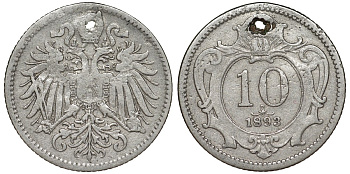 Австрия 10 геллеров 1893 KM 2802 никель 4174-148