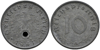Германия 10 рейхспфеннигов 1941 А KM 101 J.371 цинк 4589-132