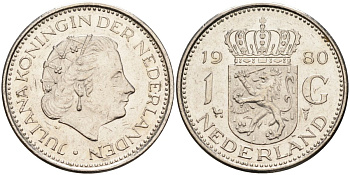 Нидерланды 1 гульден 1980 Юлиана (1948-1980) KM 184а никель 4592-1125