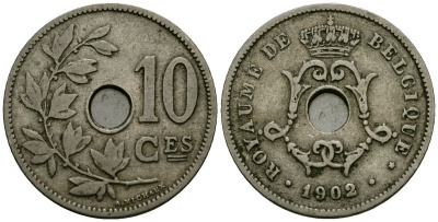Бельгия 10 сантимов 1902 Belgique KM 48 медно-никель 4172-722