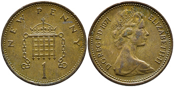 Великобритания 1 пенни 1971 Елизавета II (1952-2022) KM 915, Spink 4237 (B1) бронза 4393-247