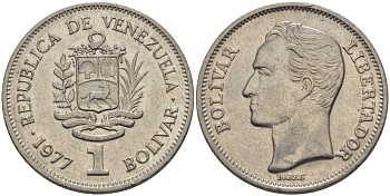 Венесуэла 1 боливар 1977 Симон Боливар KM 52 никель 31-535
