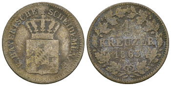 Бавария 1 крейцер 1863 Максимилиан II (1848-1864) KM 473 серебро 4615-1225