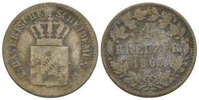 Бавария 1 крейцер 1863 Максимилиан II (1848-1864) KM 473 серебро 4615-1225