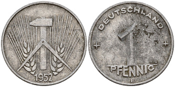 ГДР 1 пфенниг 1952 E KM 5 алюминий 201-317