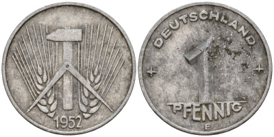ГДР 1 пфенниг 1952 E KM 5 алюминий 201-317