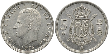 Испания 5 песет 1975 (76) Хуан Карлос I (1975-2001) KM 807 медно-никель 4171-522