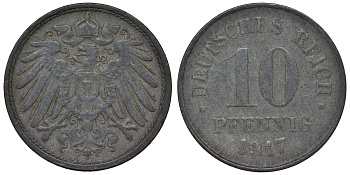 Германия 10 пфеннигов 1917 KM 26, J. 299, Weege 8 цинк 4119-353