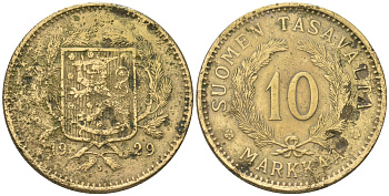 Финляндия 10 марок 1929 S KM 32A алюминиевая бронза 4586-611