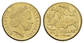 Австралия 1 доллар 2011 кенгуру, Елизавета II (1952-2022) KM 489 алюминиевая бронза 4525-524