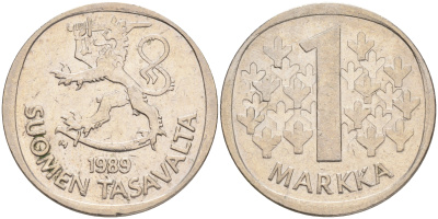 ФИНЛЯНДИЯ 1 МАРКА 1989 M KM 49а медно-никель 4556-826