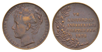 Нидерланды медаль "Коронация Вильгельмины " 1898 Коронация Вильгельмины 6 сентября 1898 года на престол Нидерландов, диаметр 23,8 мм, вес 7,14 гр медь 4044-941