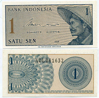 Индонезия 1 сен 1964 крестьянин Pick 90 a  бумага  UNC (пресс) 7147-45-1-1