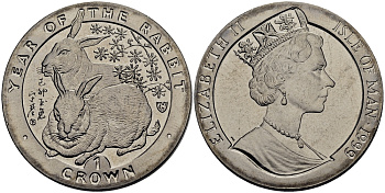 Остров Мэн 1 крона 1999 год кролика КМ 952 медно-никель UNC M91-17