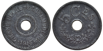 Люксембург 5 сантимов 1915 Мария Аделаида (1912-1919), Германская оккупация KM 27 цинк 4119-112