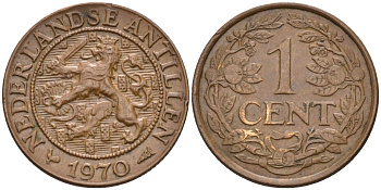 Нидерландские Антилы 1 цент 1970 Юлиана (1948-1980) KM 1 бронза 3955-1214