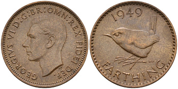 Великобритания 1 фартинг 1949 Георг VI (1936-1952) KM 867, Spink 4119 бронза 4154-264