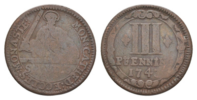 Мюнстер 3 пфеннига 1743 Монетный двор кафедрального капитула KM 430 медь 4654-121