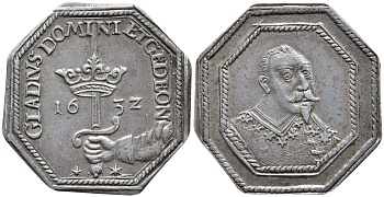 ШВЕЦИЯ МЕДАЛЬ 1632 НА СМЕРТЬ ГУСТАВА II АДОЛЬФА, ВОСЬМИУГОЛЬНАЯ , 21 ММ., ВЕС 3,01 ГР. HILDEBRAND 64, SCHULTZE 75.22 серебро 4395-1042