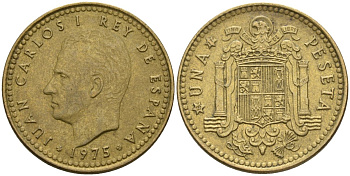 Испания 1 песета 1975 (77) Хуан Карлос I (1975-2014) KM 806 алюминиевая бронза 4604-235