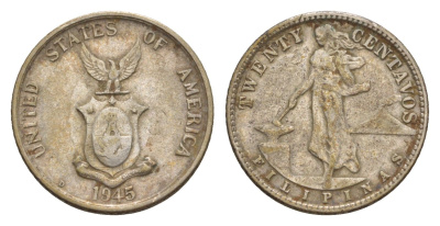 Филиппины 20 сентаво 1945 Администрация США KM 182 серебро 4655-647